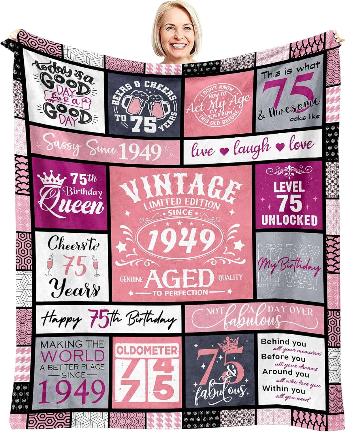 75th Birthday Gifts for Women Blanket 60"x 50", 75 Year Old Birthday Gifts for Women, 1949 Birthday Gifts for Women, Gifts for 75 Year Old Woman, 75th Birthday Gift Ideas for Mom/Female