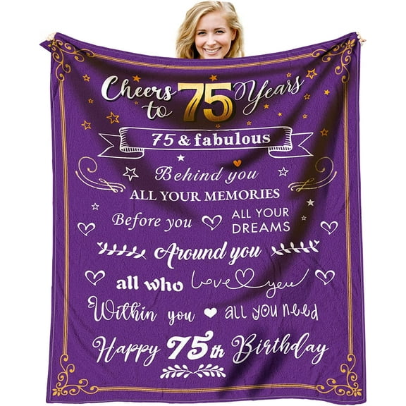 75th Birthday Gifts for Women Blanket, 75 Birthday Gifts for Mom or Wife, 1948 Birthday Gifts for Women, Gifts for 75 Year Old Woman, Cozy & Soft Flannel Throw Blanket 60x50 in, Purple
