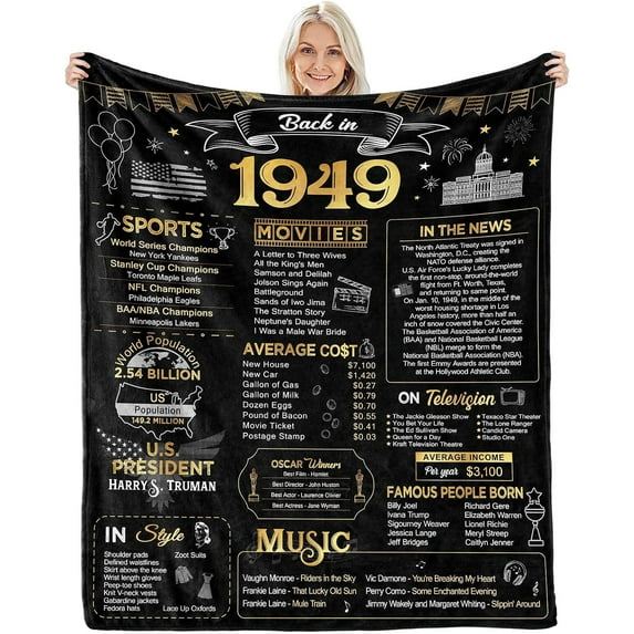75th Birthday Gifts for Women Men - Back in 1949-75 Birthday Gifts for Men 75 Year Old Birthday Gift Ideas 75th Birthday Decorations for Men Throw Blanket 50x60 Inches