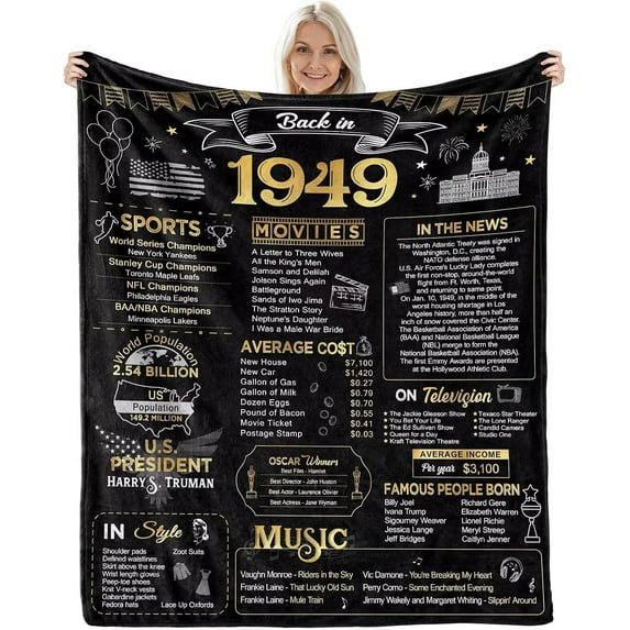 75th Birthday Gifts for Women Men - Back in 1949-75 Birthday Gifts for Men 75 Year Old Birthday Gift Ideas 75th Birthday Decorations for Men Throw Blanket 60Lx50W Inches