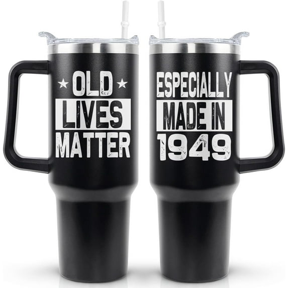 75th Birthday Gifts for Men 75 Year Old 1949 Birthday Gift Ideas for Dad 40oz Tumbler Cup With Handle