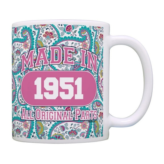 75th Birthday Gifts for Women Made 1951 75th Birthday Party Supplies 75th 11oz Ceramic Coffee Mug with Handle Paisley