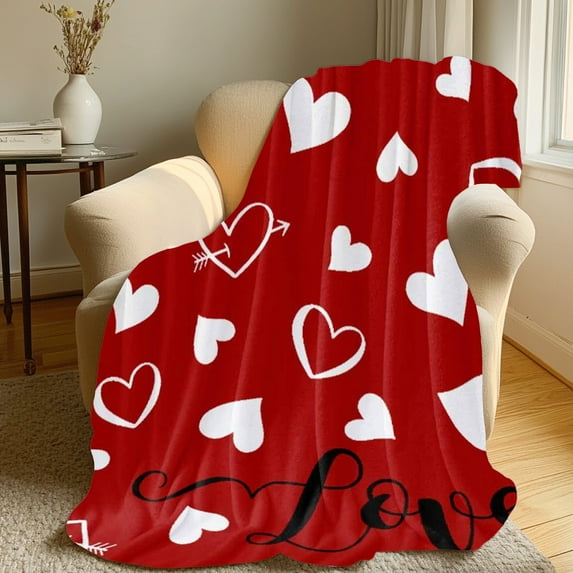 75x100cm Romantic Heart Shaped Plush Blanket for Gifts Throw Blanket Accent Blanket 1-Piece Polyester Fleece Soft & Lightweight for Girlfriend Wife Anniversary Birthday Sofa Decor