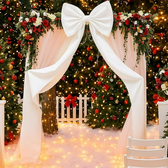 75x18 Inch Ribbon Tie Giant Bow Decor, Christmas Tree Topper Christmas Decoration, Big Bows for Room Wall Backdrop, Perfect for Wedding Birthday Party Baby Shower Supplies(White-Satin)