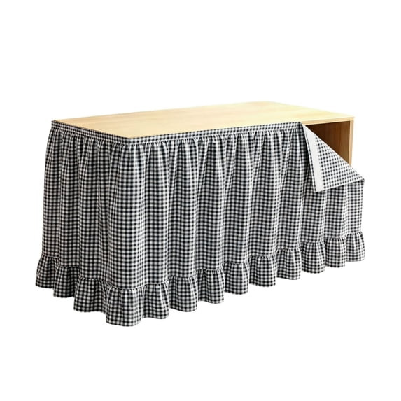 75x180cm Black Pleated Ruffled Teacher Desk Skirt Washable Table Cover For Back To School Classroom Kitchen Party Cabinet Decoration