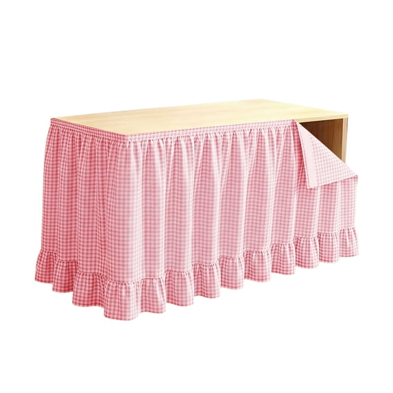 75x180cm Pink Pleated Ruffled Teacher Desk Skirt Washable Table Cover For Back To School Classroom Kitchen Party Cabinet Decoration