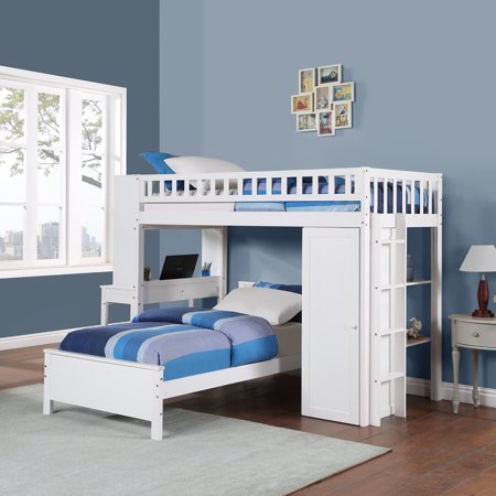 75x39 inches Twin Over Twin Bunk Bed with Storage,Solid Wood Bunk Bed with Desk,Drawers and Wardrobe,Twin Size Loft Bed with a Stand-Alone Bed for Kids Teens