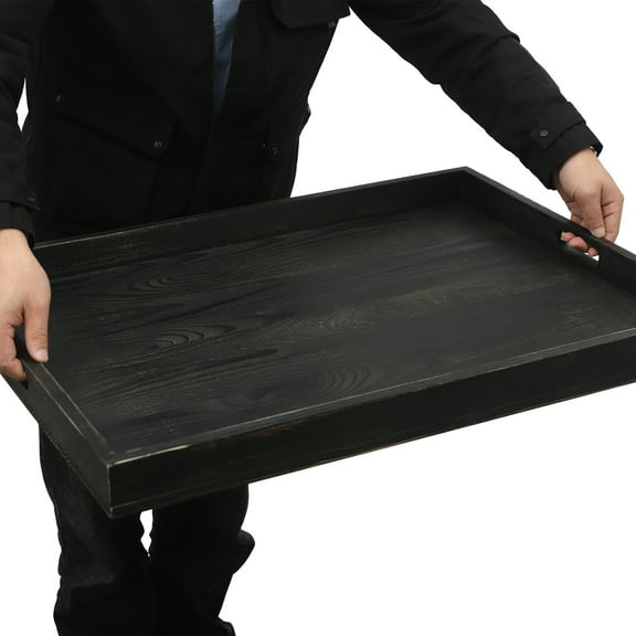 76.2*55.88cm Black Retro Noodle Board Stovetop Cover Rectangular Pine Wood Decorative Oversized Kitchen Serving Tray