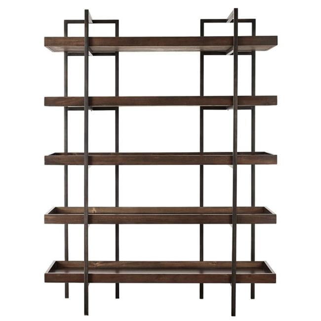Walnut Brown Bookcase with Black Metal Frame and 5 Fixed Shelves