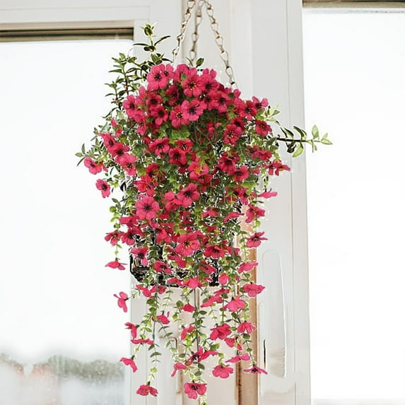 76 * 25cm Simulated Flower Violet Green Silk Flower, 1PC Multicolor Wall Hanging Flower Plants with Basket, Rattan Hanging Basket Ceiling Decoration Accessories, Fake Silk Flowers Daisy Planter