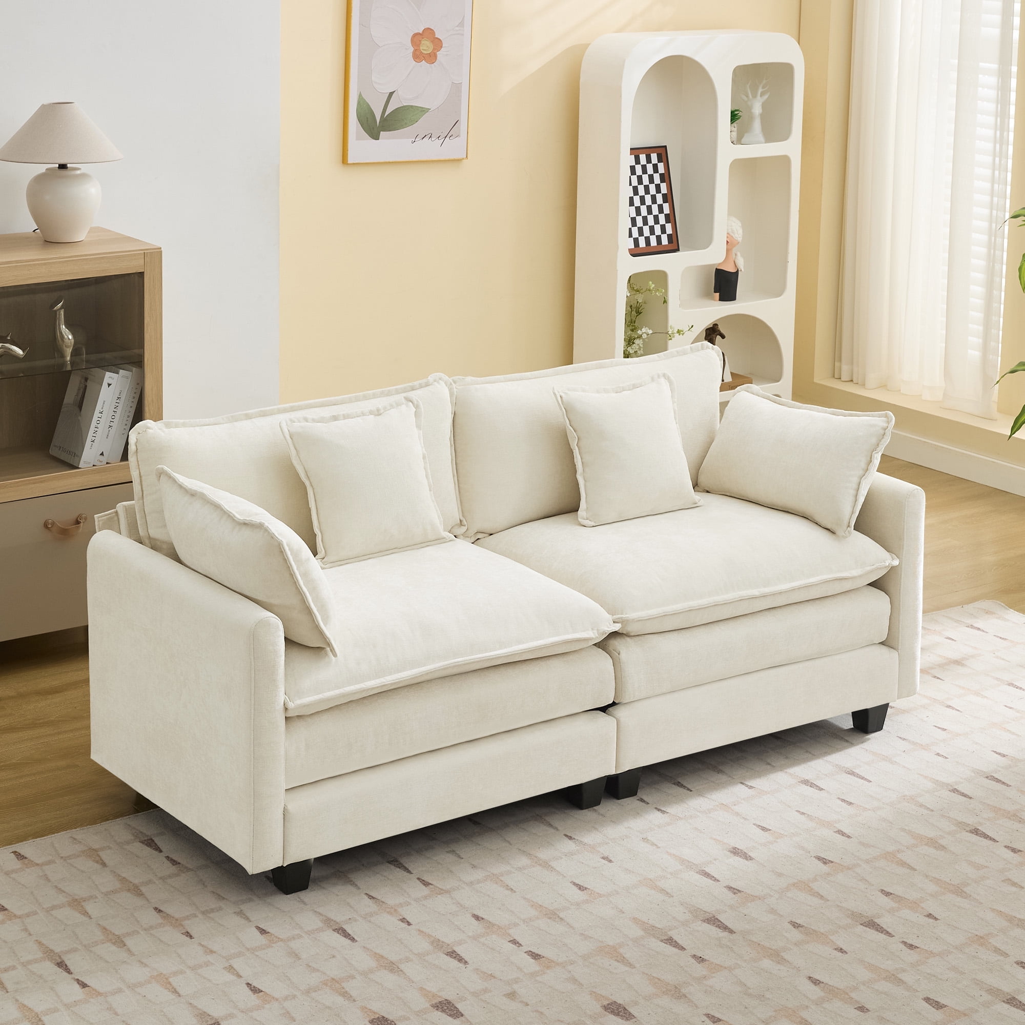 76.3'' Loveseat Sofa with Ottoman for Living Room, Modern Chenille ...