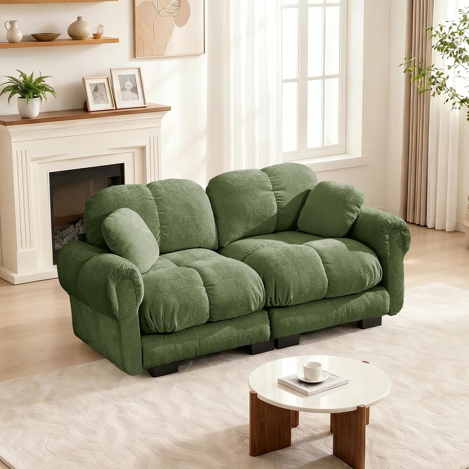 76.3'' Oversized Cloud Sectional Couch, Glossy Chenille Loveseat Couches | Modern Modular Sectional Sofa, Comfy Upholstered Living Room Sofas for Small Spaces, Apartment, Offices, Green