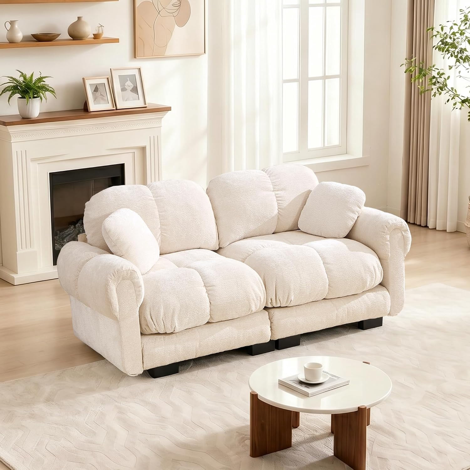 76.3'' Oversized Cloud Sectional Couch, Glossy Chenille Loveseat Couches | Modern Modular Sectional Sofa, Comfy Upholstered Living Room Sofas for Small Spaces, Apartment, Offices, Beige