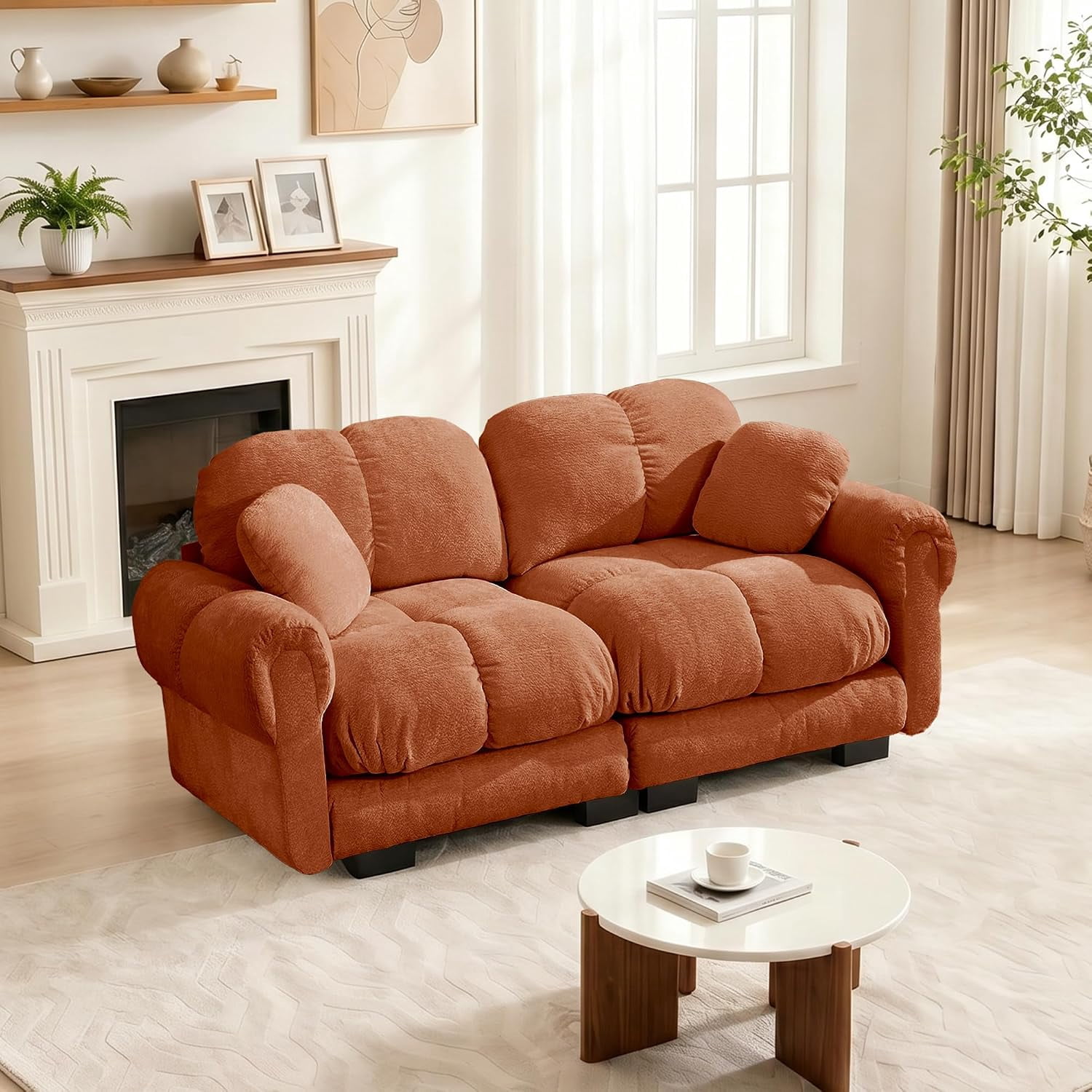 76.3'' Oversized Cloud Sectional Couch, Glossy Chenille Loveseat Couches | Modern Modular Sectional Sofa, Comfy Upholstered Living Room Sofas for Small Spaces, Apartment, Offices, Orange