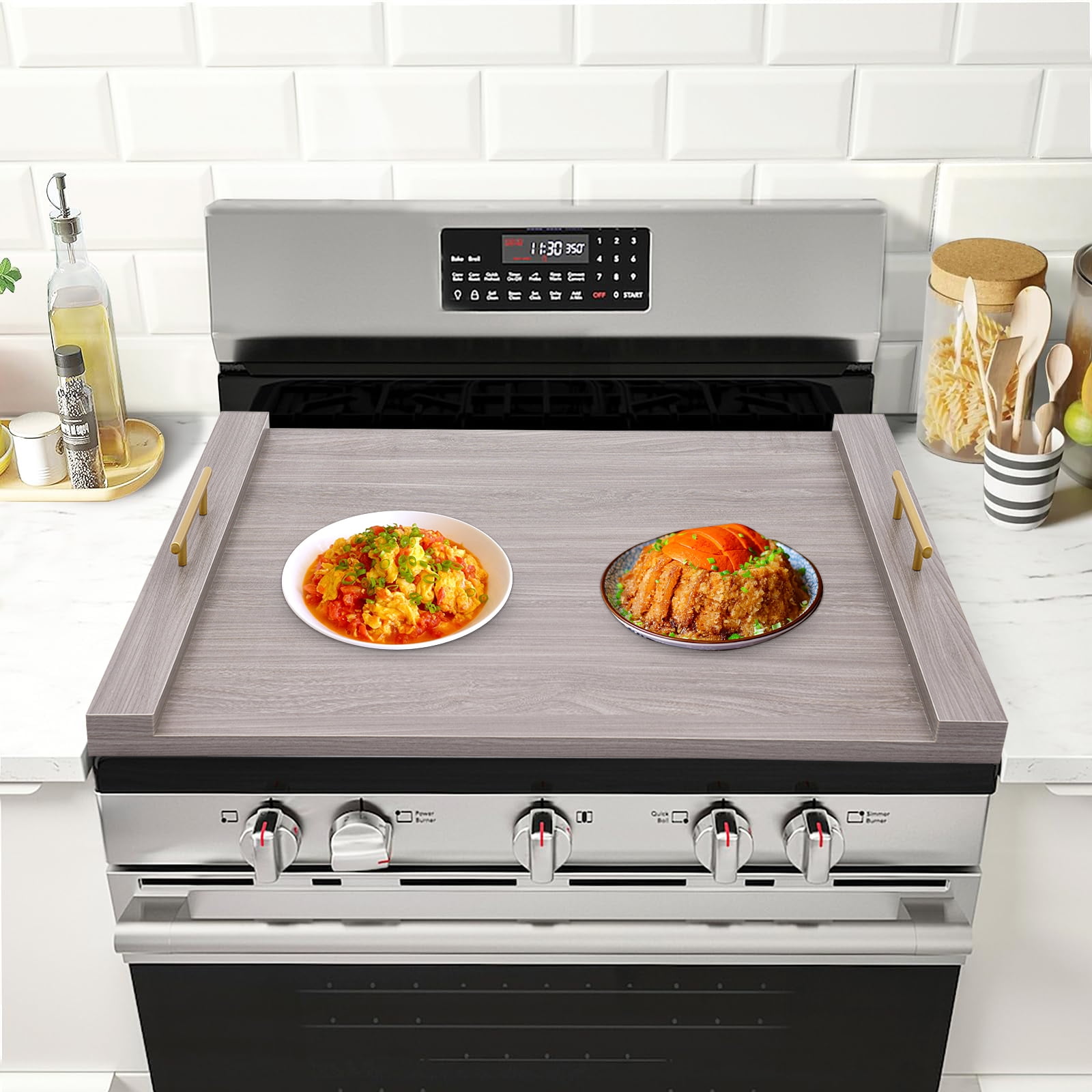 76*55*6cm Oak White Noodle Board Stove Cover Stove Rectangular Noodle Board Stove Covers with Removable Handle