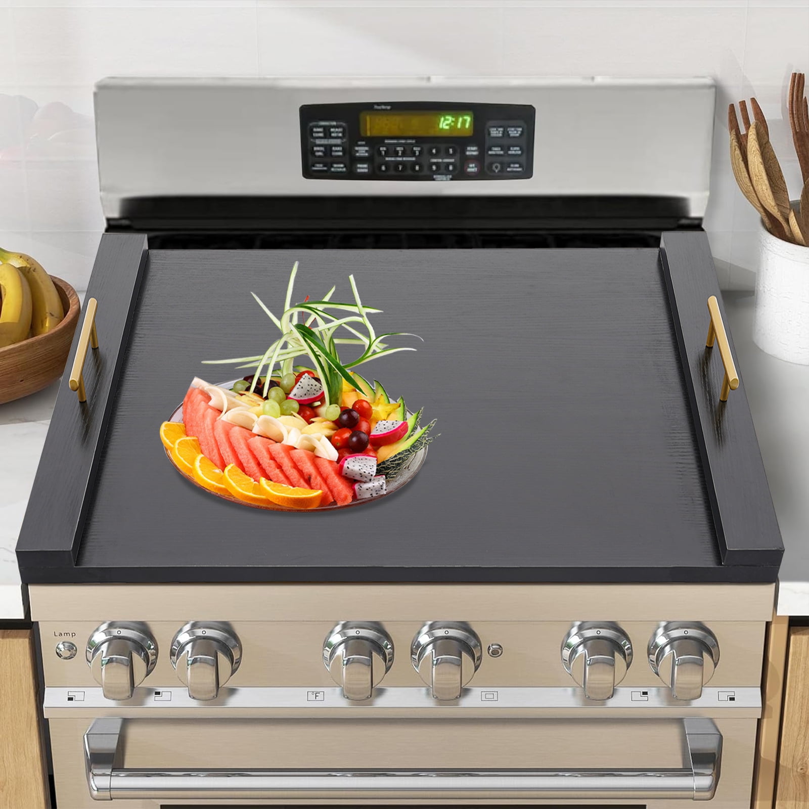 76*55*6cm Rectangular Noodle Board Stove Cover Black Stove Top Cover for Electric Stove & Gas Stove