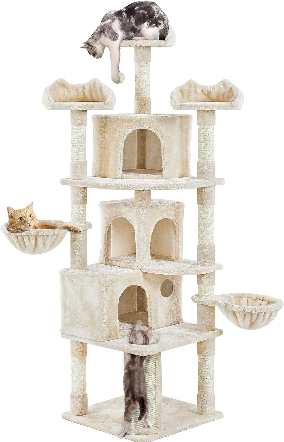 76.5in Tall Cat Tree, Large Cat Tower with 3 Big Condos, MultiFunctional Ramp Board, Cat