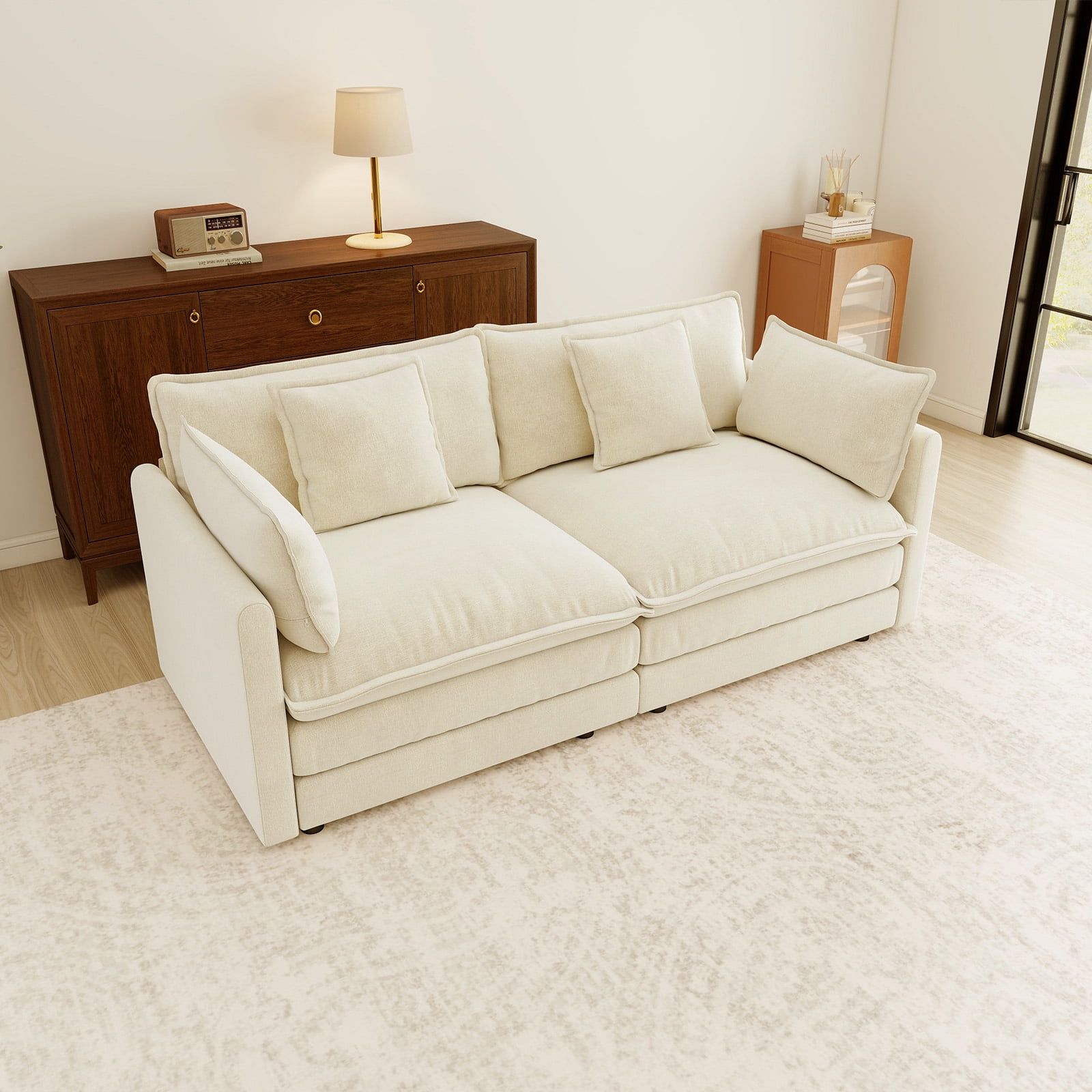 76.7” Loveseat Sofa, 2 Seater Modular Couch, Beige White Chenille Large Sectional for Living Room, Deep Seat, Love Seat Couches, Sofá de dos plazas