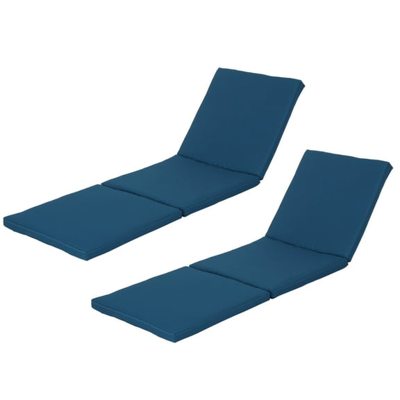 76.75" Blue Waterproof Outdoor Lounge Cushion Set of 2, Polyester Chaise Pad with Ties for Patio Furniture