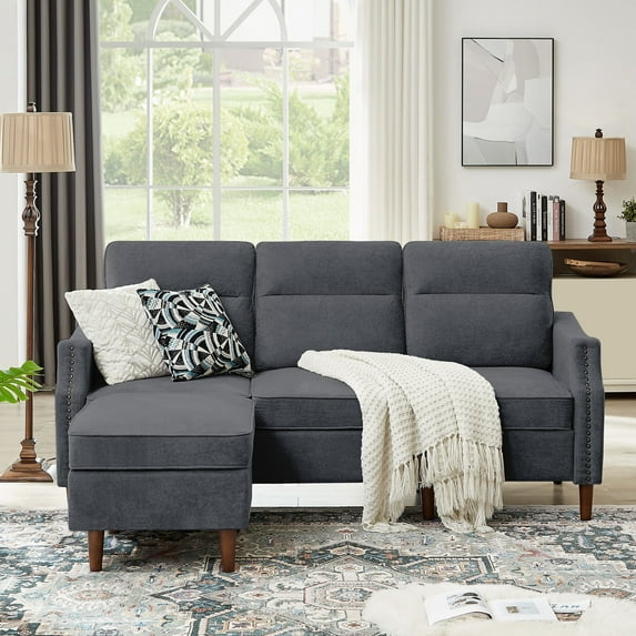 76.77" Contrasting Colors L-Shaped Sectional Sofa Couch with Storage Bags DarkGrey