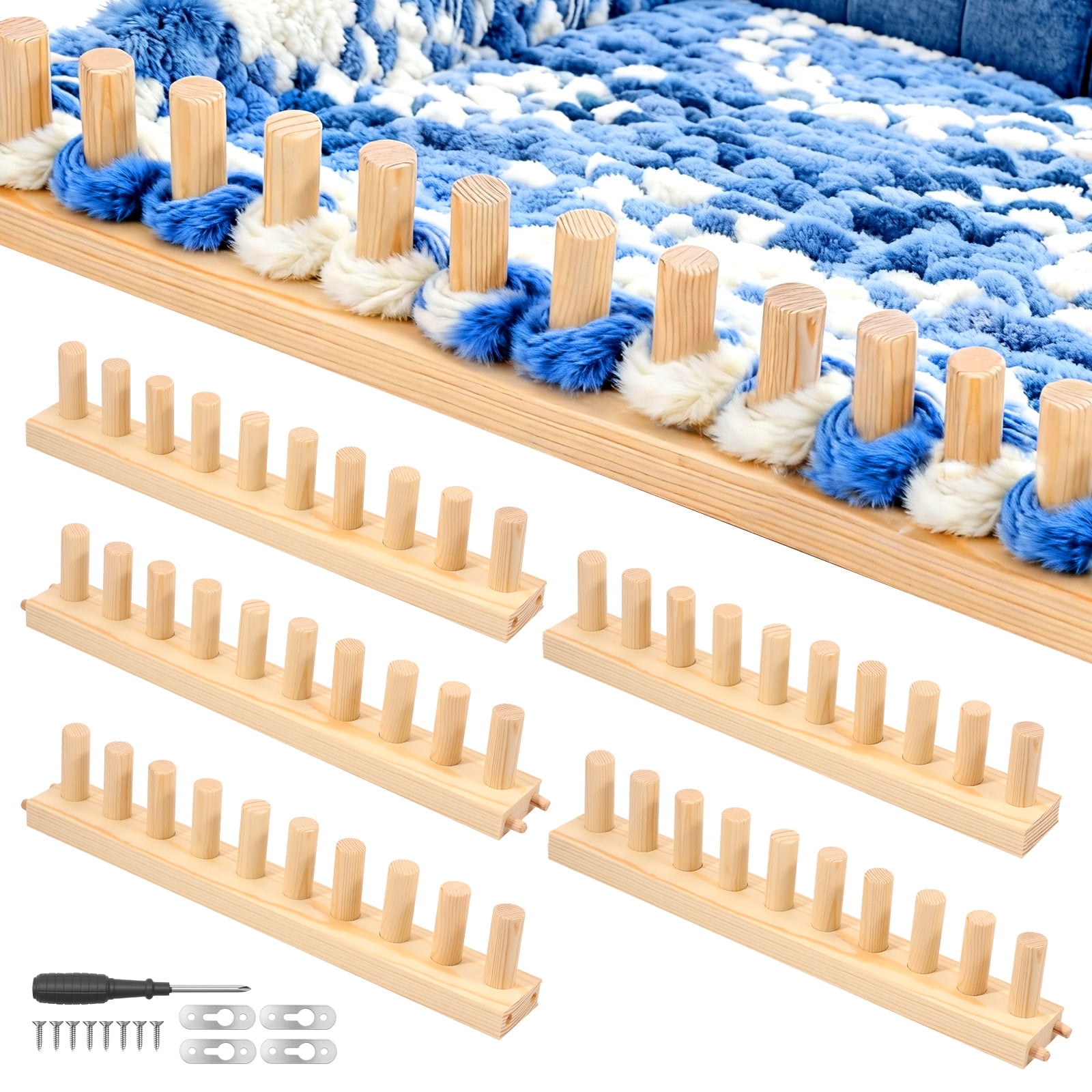Tcwhniev Chunky Blanket Loom, Adjustable Wooden Knitting Loom for Large Blanket Making, No Needles Required DIY Hand Knitting Kit for Beginners