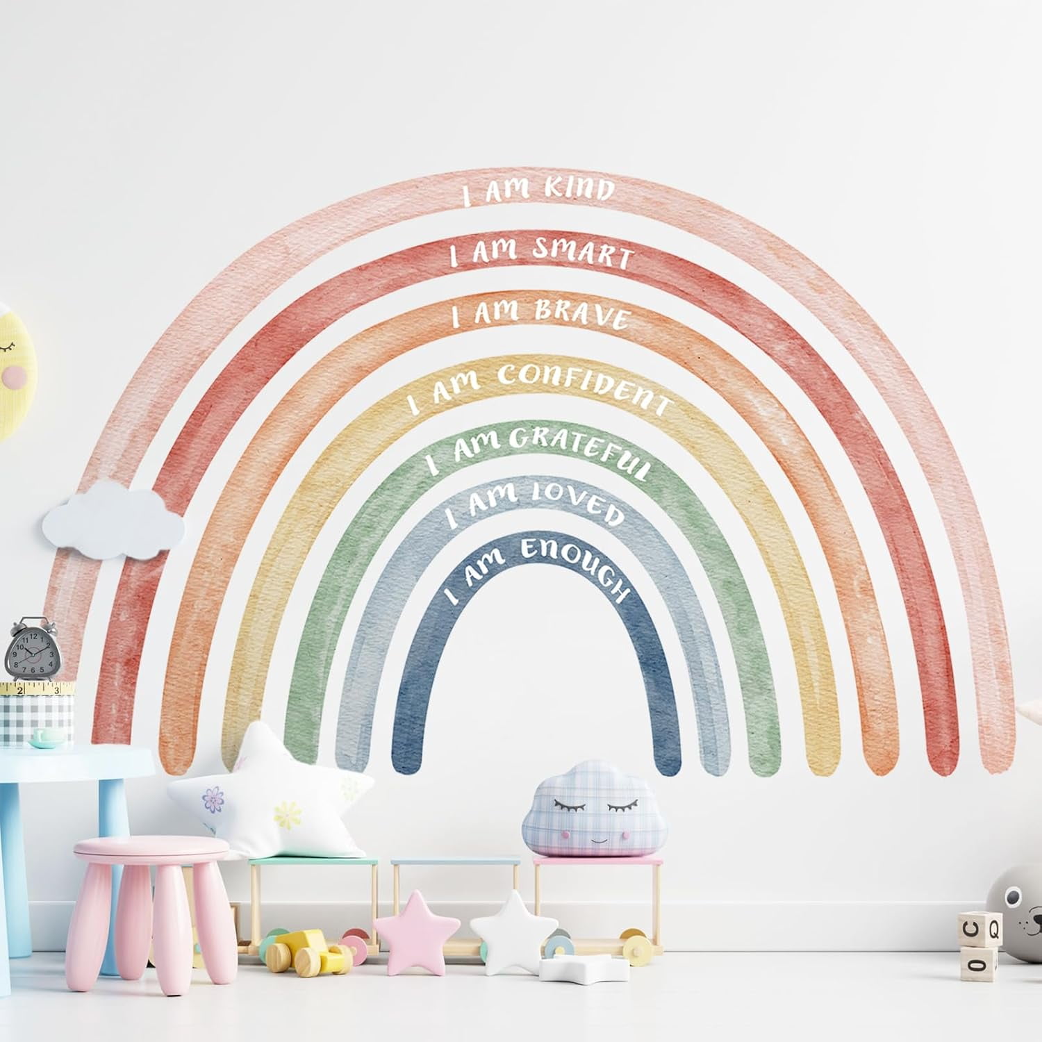 76.77x47.24'' Watercolor Large Rainbow Wall Decal Classroom Wall Decor ...