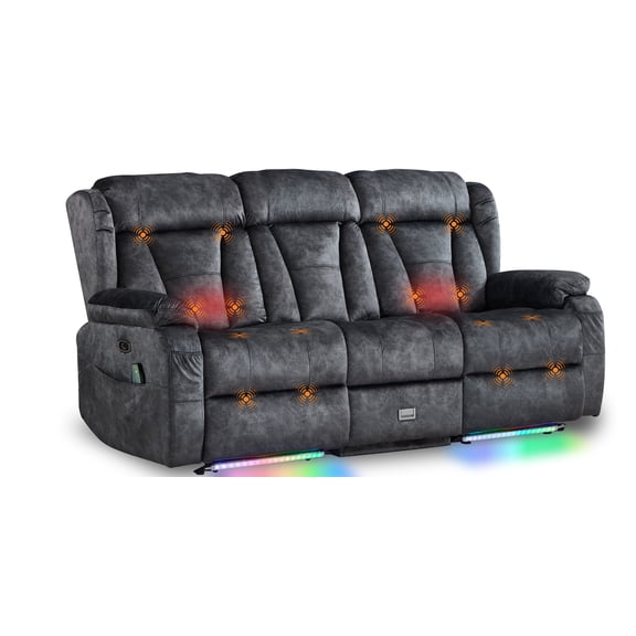 76.8" Power Loveseat Recliner Sofa with Console,Zero Wall Hugger Reclining Sofa with Massage and Heat,3 Seater Recliner Couch with AC Outlet,USB Ports,LED Light for Living Room Home Theater