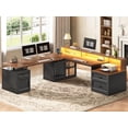 thumbnail image 1 of 76.8" x 72.8" Farmhouse L Shaped Electric Standing Desk with 3 Drawers and Storage Cabinet, 1 of 8