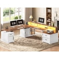 thumbnail image 1 of 76.8" x 72.8" Farmhouse L Shaped Electric Standing Desk with 3 Drawers and Storage Cabinet, 1 of 8