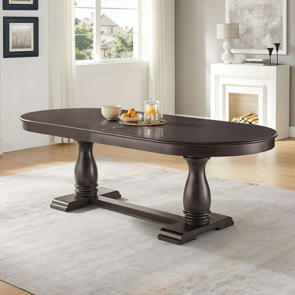 76"-94" Long Expandable Dining Table for 4-8, Modern Kitchen Oval Dining Table with Removable Leaf, Space Saving for Kitchen Living Room, Dark Brown