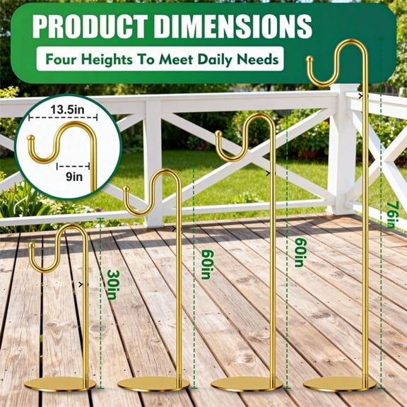 76" Adjustable Hanging Plant Stand Indoor, Heavy Duty Wind Chime Hanger, Shepherds Hooks for Outdoor Heavy Duty with Weighted Base