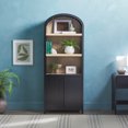 thumbnail image 1 of 76" Arched Cabinet, 5-Tier Arched Bookcase with Doors and Shelves, 3 Shelf Open Arched Bookcase Cabinet, Wooden Storage Cabinet for Living Room and Kitchen Pantry, Black, 1 of 9