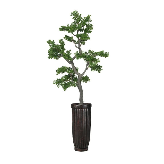 76" Artificial Faux White Pine Tree | Real Touch Faux Pinus Strobus Tree in a tall dark wooden colored planter