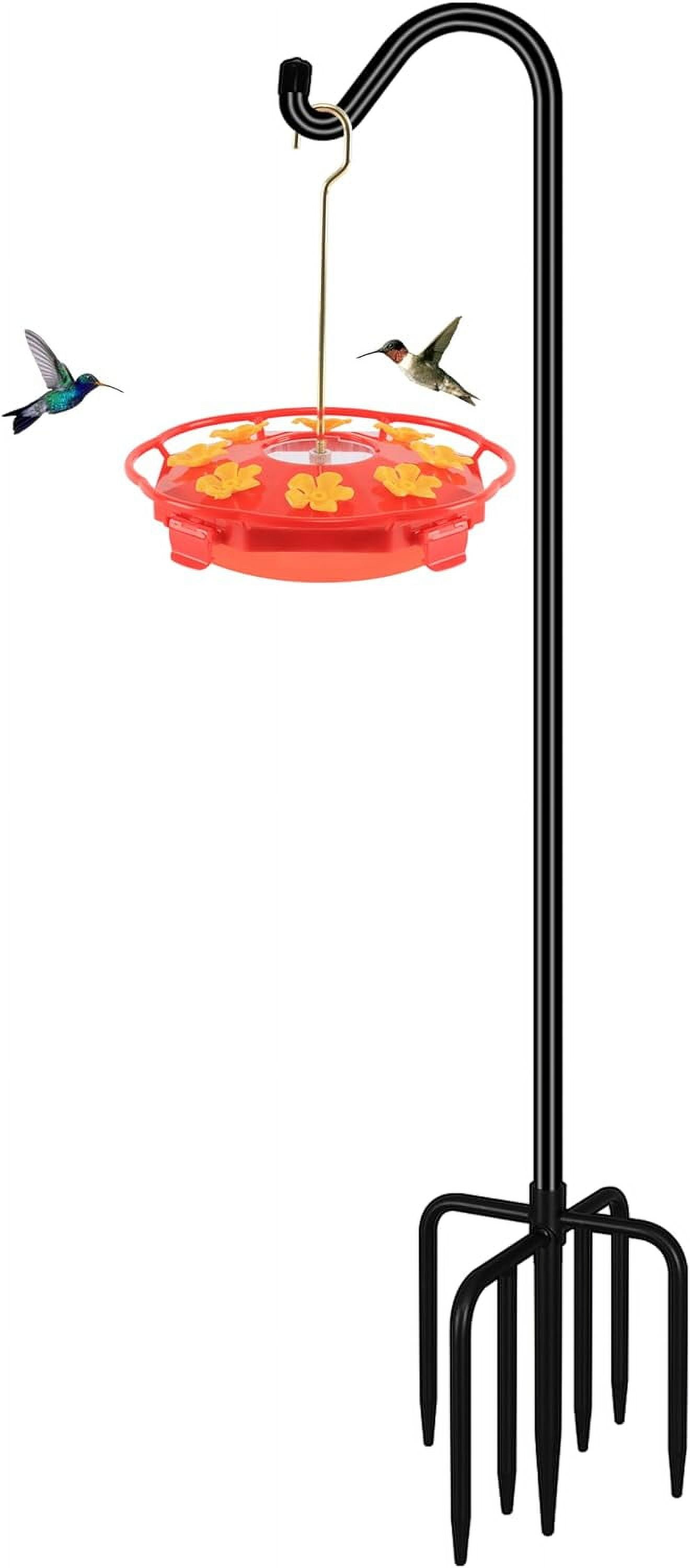 76'' Bird Feeder Pole, Heavy Duty Shepherds Hooks for Outdoor with 7-Prong Base, Adjustable Shepherds Hook for Hummingbird Feeder, Lanterns, Plants, Wedding Decor (1 Pack)