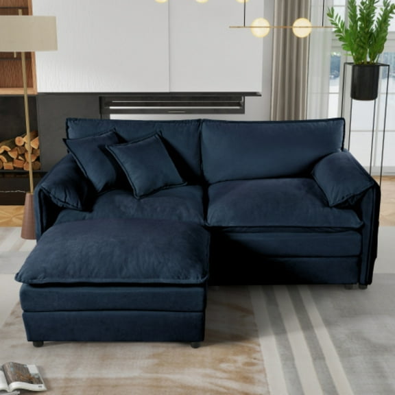76" Chenille Modular Sectional Sofa, Oversized Sectional Chaise Lounge Indoor with Customizable Assembly, Minimalist Boneless Sectional Sofa Couch for Living Room, Blue