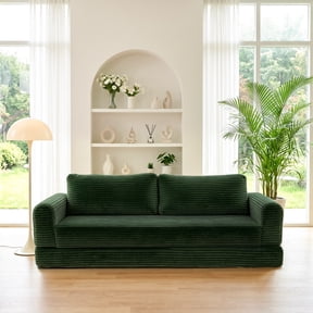 76" Convertible Futon Sofa Bed,Folding Boneless Floor Couch with Deep Seat,Cloud Corduroy Fold Out Sleeper Sofa with Memory Foam Cushion for Living Room,Bedroom,Green