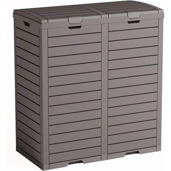 76-Gallon Outdoor Trash Can with Lockable Lid, Waterproof & UV-Resistant Resin, Animal-Proof, Drip Tray, Grey