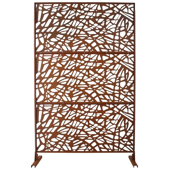 76" H×48" Metal Privacy Screen Outdoor, Freestanding Decorative Privacy Screen for Patio Deck Balcony Garden with Stable Base