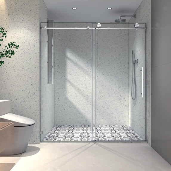 76"H Frameless Sliding Door,Shower Door with Stainless Steel Pulleys&Adjustable Soft Closing Function,Clear Tempered Glass,Chrome