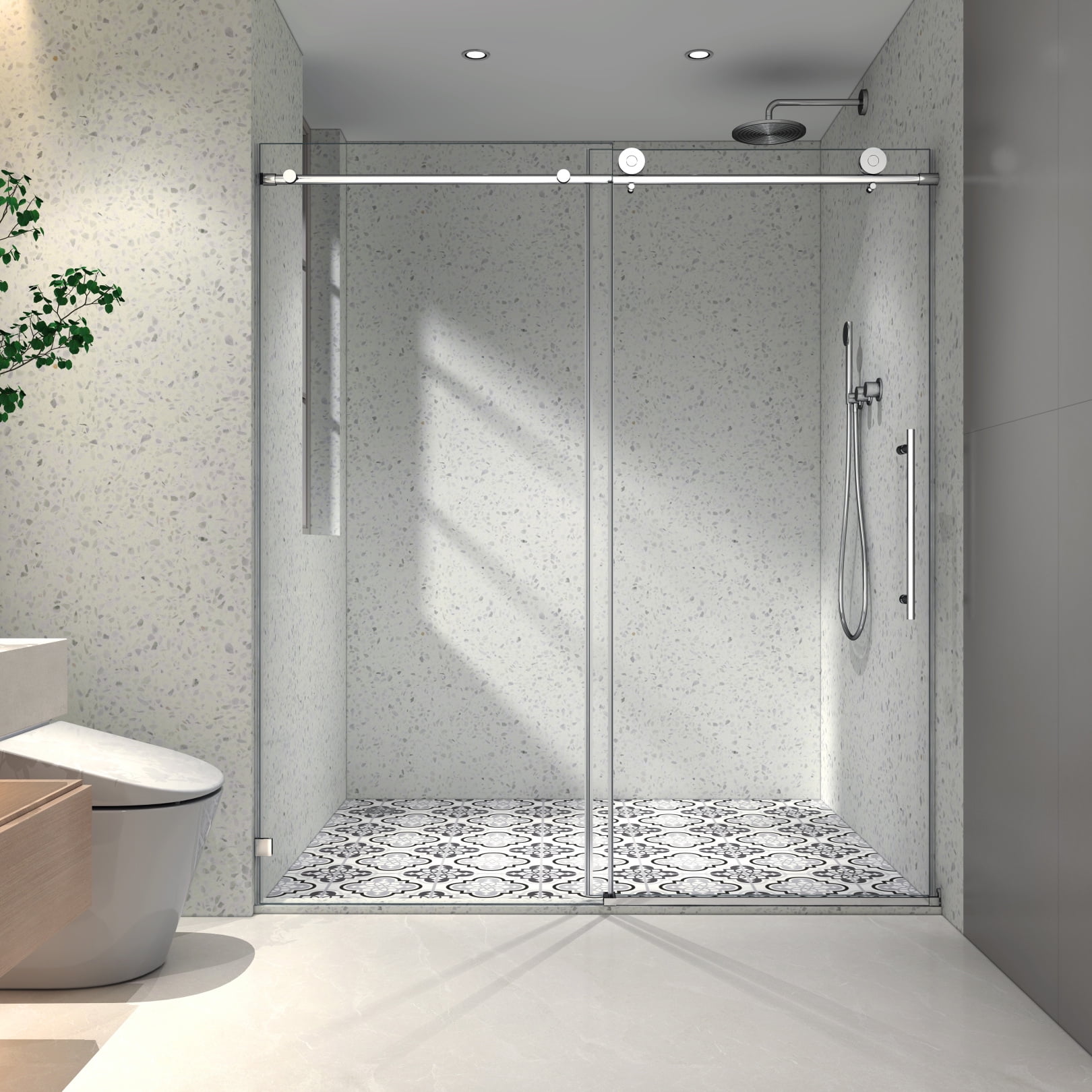 48" x 76" Frameless Chrome Sliding Shower Door with Clear Glass