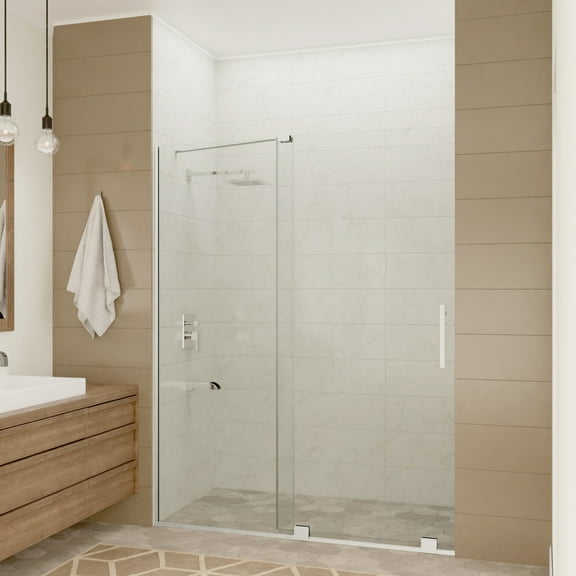 76" H x 60" W Semi-Frameless Shower Door Brushed Nickel w/ Tsunami Guard