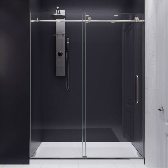 76" H x 60" W Sliding Frameless Shower Door Brushed Nickel Leon Series