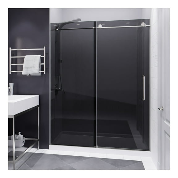 ANZZI Frameless Sliding Shower Door Leon Series 76 x 60 in. Brushed Nickel with Tinted Glass