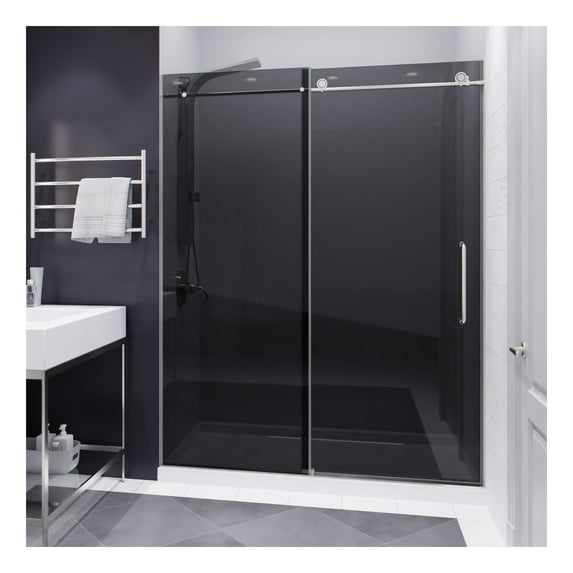 ANZZI Frameless Sliding Shower Door Leon Series 76 x 60 in. Brushed Nickel with Tinted Glass