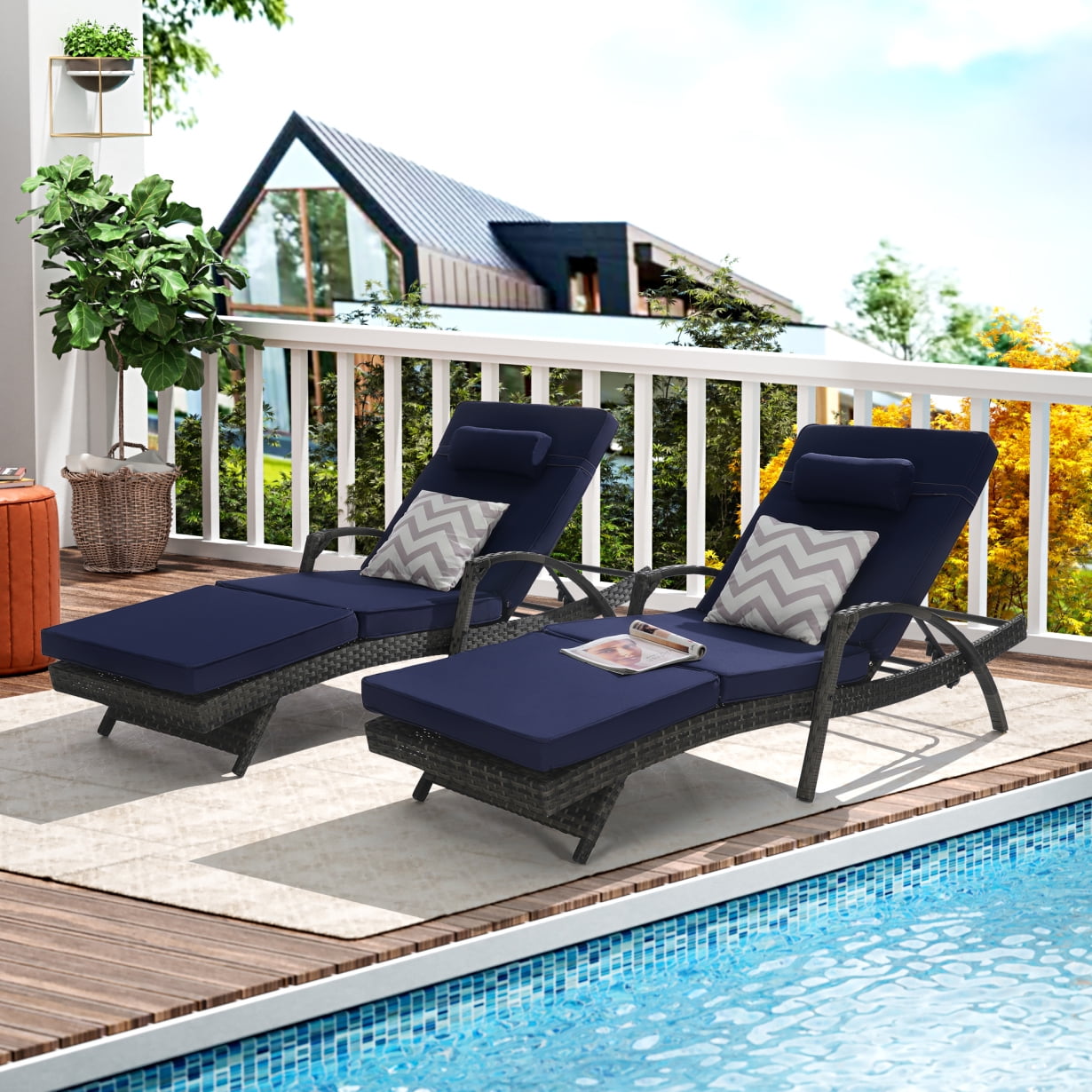 76'' Heavy-Duty Outdoor Reclining Chaise Lounge Set of 2, Ergonomic ...
