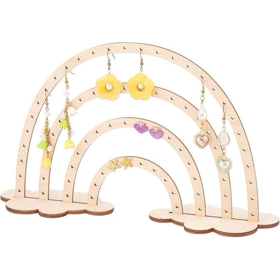 76 Holes Earring Holder Rainbow Earrings Display Wood Earring Stand Jewelry Hanging Organizer Ear Studs Display Rack