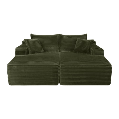 76 Inch Cloud Sectional Couch with Double Chaise, L-Shape Sofa with Deep Seats and Cup Holders for Living Room Apartment, Green