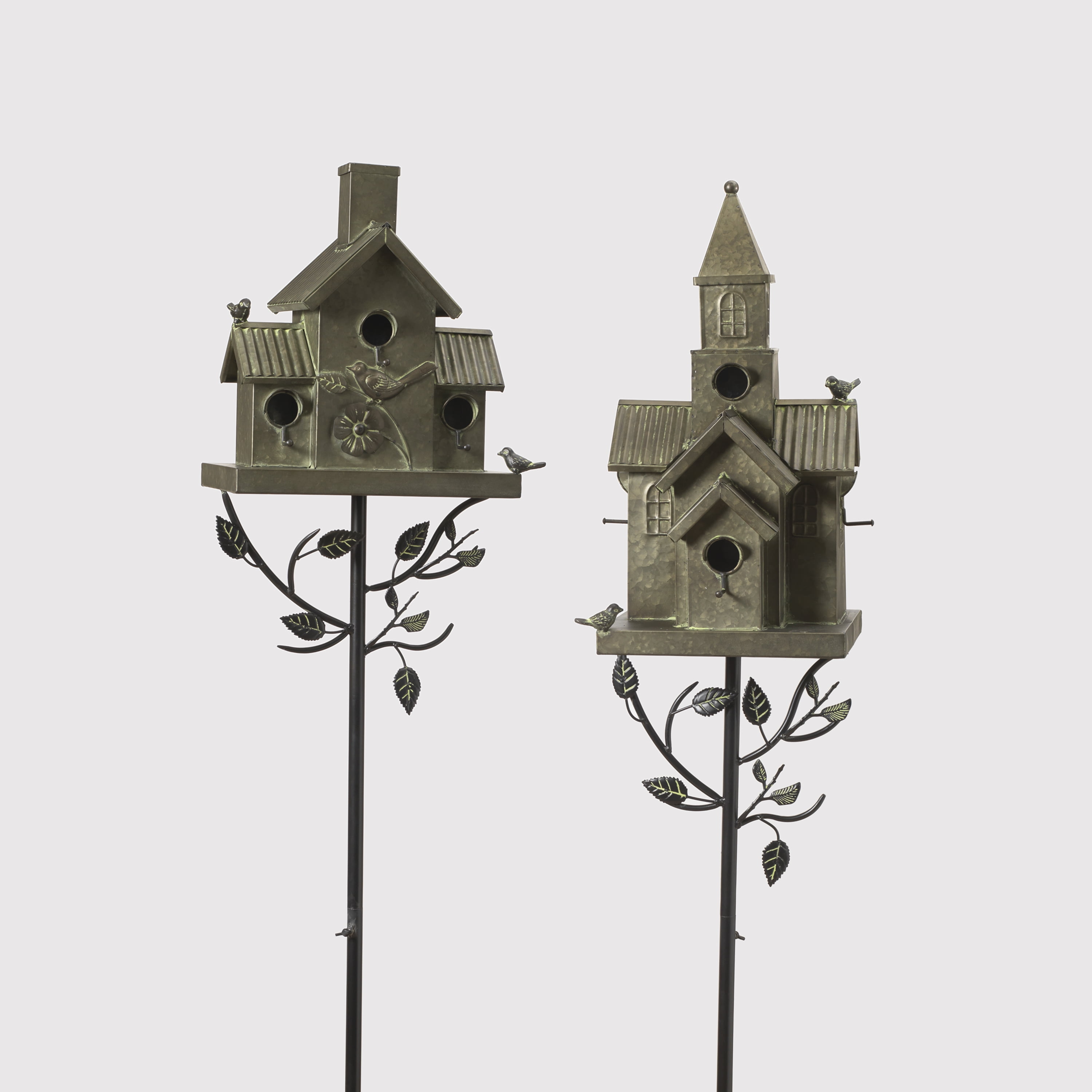 76 Inch Rustic Silver Metal Birdhouse Yard Stake