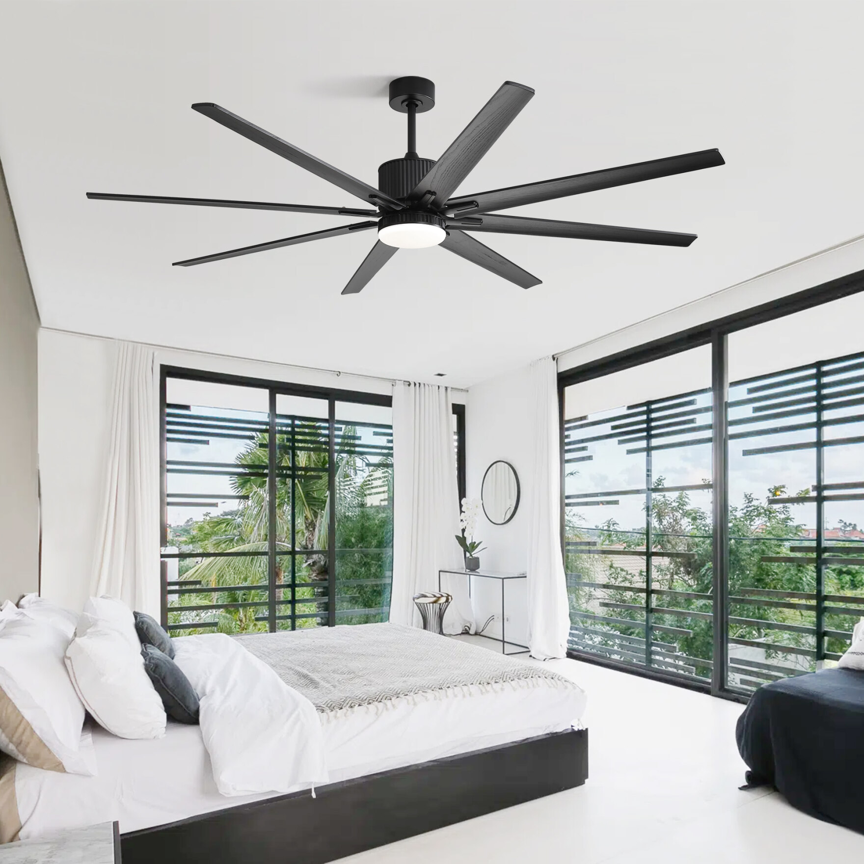 76 Inch Indoor Ceiling Fan with 3 Color Led Light \u0026 8 Solid Wood Blades,  Modern Ceiling Fans with Remote, Reversible DC Motor for Outdoor Bedrooms  Living Rooms Porches Patios, Black - Walmart.com, image size:1760x1760