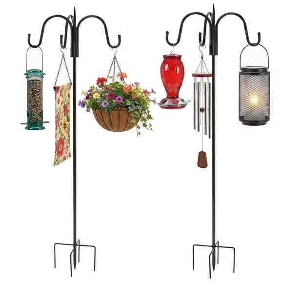 76 Inch Three Shepherd Hooks for Outdoor,Bird Feeder Pole with 5 Prong Base, Adjustable Shepard Hooks for Hanging Plant, Solar Lanterns, Wind Chimes, 1 Pack